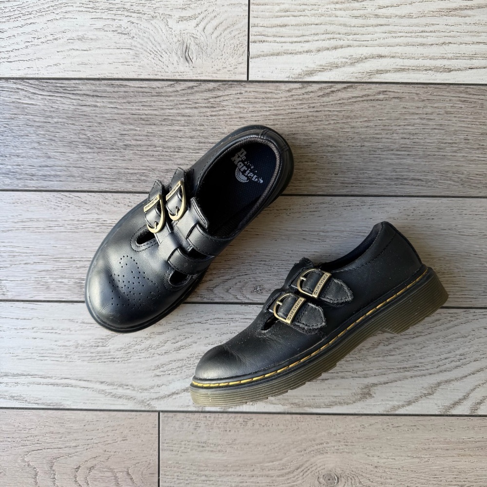 Dr. Martens Kids Black Leather Mary Jane Shoes